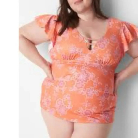 Swim by Cacique, 24, nectarine floral No closure, pull-on sewn in cups tankini￼ - Picture 2 of 11